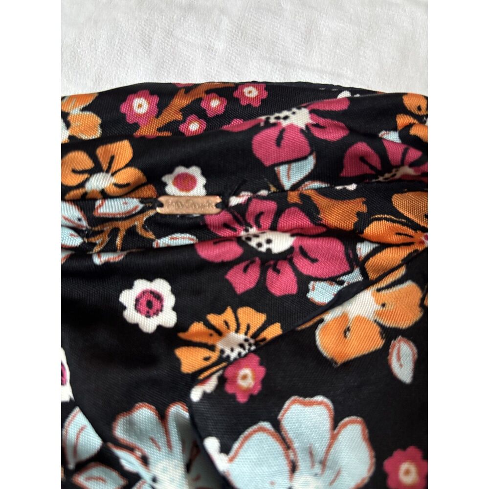 Free People Black Floral Boho Mini Dress Size Small Long Sleeve Tie Neck - Picture 4 of 8